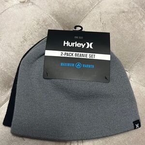 Hurley 2 pack beanie set, black and gray, new